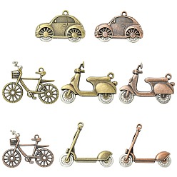 Mixed Color 8Pcs 8 Styles Tibetan Style Alloy Pendants, Car/Bicycle Charms, Mixed Color, 26~47x35~44.5x6~18mm, Hole: 2~2.5mm, 1pc/style