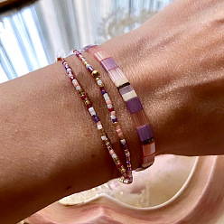 (52) Непрозрачная лаванда 4шт. 4 Браслеты из эластичного материала в богемном стиле, с бисерной отделкой и синтетическими немагнитными гематитовыми бусинами, составные браслеты для женщин, разноцветные, 6.50 дюйм (16.5 см)