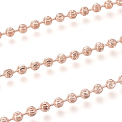 Real Rose Gold Plated Brass Ball Chains, Corrugated Beads, with Spool, Long-Lasting Plated, Unwelded, Real Rose Gold Plated, 4mm, about 16.4 Feet(5m)/roll