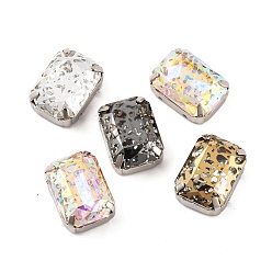 Платина Шить на горный хрусталь, многожильные звенья из стекла, хрусталя и стразов, с настройками латуни, аксессуары для одежды, граненые, прямоугольные, платина, 18x13x8 мм, отверстие : 1.2 мм