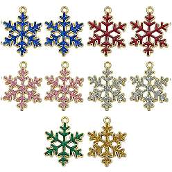 Снежинка Рождественские эмали сплава подвески, разноцветные, золотые, снежинка, 23.5x19x1.5 мм, отверстие : 1.4 мм, 10 шт / пакет