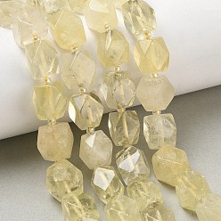 Quartz Citron Brins de perles de quartz citron naturel chauffées, nuggets, facette, avec des perles de rocaille, 11.5~12.5x9~13x9~12mm, Trou: 1mm, Environ 28 pcs/chapelet, 14.96'' (38 cm)