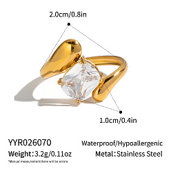 Chapado en Oro Real 18K Anillos abiertos de acero inoxidable con circonitas cúbicas engastadas, de forma irregular, para mujer., real 304 k chapado en oro, 18 mm, diámetro interior: 10 mm