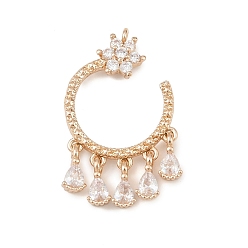 Light Gold Латунные микро проложить кубического циркония подвески, кольцо и подвески в виде слезинок, стойки покрытие, долговечный, золотой свет, 31x17.5x4 мм, отверстие : 1.4 мм