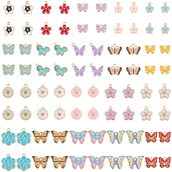 (52) Непрозрачная лаванда 100 шт 20 стили сплава эмаль подвески, бабочки и цветы, золотой свет, разноцветные, 10.5~21x10~22x1.5~3 мм, отверстие : 1.4~3 мм, 5 шт / стиль