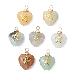 Flower Amazonite Подвески из натуральных цветов амазонита, сердце со звездным шармом, с латунной поручительств, 14.5~15x11~12x5.5~6 мм, отверстие : 1.6 мм