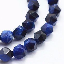 Средно-синий Природных тигровый глаз бисер нитей, окрашенная и подогревом, граненые, овальные, класс AAA, светло-синий, 7.5~8x6.5~7 мм, отверстие : 1 мм, около 48 шт / нитка, 15.1 дюйм