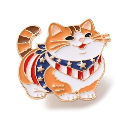 Cat Shape Эмалированные броши ко Дню независимости, Застежки для значков из светло-золотистого сплава для рюкзаков и одежды, песчаный коричневый, форма кошки, 26x29.5 мм