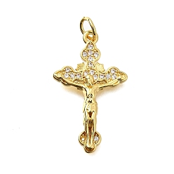 Настоящее золото 18K Латунные микро проложить кубического циркония подвески, подвески в виде креста-распятия, без свинца и без кадмия, стойки покрытие, долговечный, с целью перехода в кольце, реальный 18 k позолоченный, 28.5x15x3.5 мм, отверстие : 3 мм