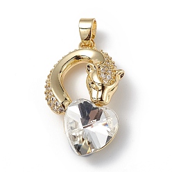 Прозрачный Настоящие позолоченные подвески из латуни с микропаве из прозрачного кубического циркония, со стеклом, долговечный, без кадмия и без свинца, леопард с сердечком, прозрачные, 18 мм, отверстие : 28.5x17.5x8 мм