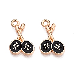 Черный Подвески из эмали и сплава, без свинца и без кадмия, бадминтонная ракетка брелок, золотые, чёрные, 18x12x2 мм, отверстие : 1.8 мм