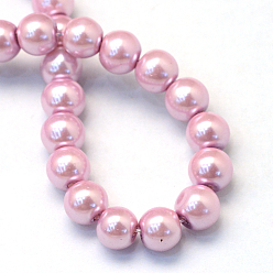 Flamingo Baking Painted Pearlized Glass Pearl Round Bead Strands, Flamingo, 10~11mm, Hole: 1.5mm, about 80~85pcs/strand, 31.4 inch1.5mm