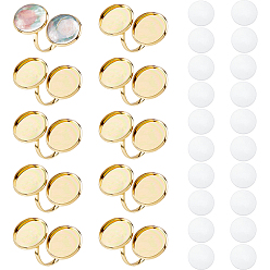Золотой 10шт. 304 нержавеющая сталь открытая манжета кольцо фурнитура, настройка кольца колодки, 20 шт. Прозрачные стеклянные кабошоны, золотые, внутренний диаметр: 17 мм, лоток : 16 мм