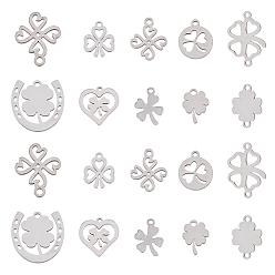 Нержавеющая Сталь Цвет Набор для изготовления ювелирных изделий своими руками, в том числе 201 подвески из нержавеющей стали и шармы-соединители, клевер и сердце и плоский круглый, цвет нержавеющей стали, 12~19.5x9~16.5x0.7~1.5 мм, отверстие : 1~1.5 мм, 40 шт / коробка
