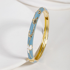 Небесно-голубой Винтажные браслеты из цинкового сплава на петлях для женщин, цветочный узор, с эмалью и горный хрусталь, голубой