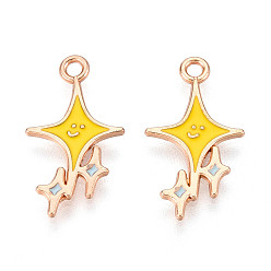 Желтый Подвески из сплава и эмали, звезда, без кадмия и без свинца, золотые, желтые, 21x11x1.5 мм, отверстие : 1.6 мм