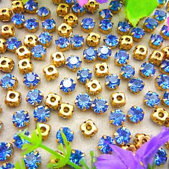 Сапфир Плоская круглая вышивка стразами, стекло кристалл горный хрусталь, многожильных ссылки, с латунной закрепкой, сапфир, 6 мм, около 1400~1440 шт / упаковка
