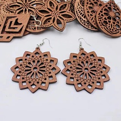 Цветок Серьги-подвески из сплава дерева, платина, цветок, 58 мм