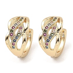 Light Gold Messing-Mikro pflastern Zirkonia Creolen, Unendlichkeit, Licht Gold, 12.5x7x14 mm