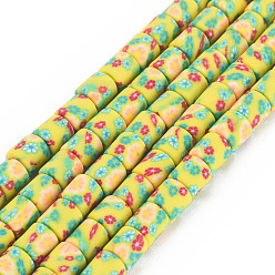 Светло-хаки Ручной полимерные нити глины шарик, колонке с цветком, светлый хаки, 6x5 мм, отверстие : 1 мм, около 63 шт / нитка, 15.75'' (40 см)