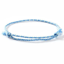 Светло-Голубой Плетеные браслеты из хлопкового шнура в стиле бохо, двухслойные браслеты для женщин, Небесно-голубой, внутренний диаметр: 11 дюйм (28 см)