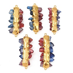 Синий Подвески-соединители из натуральных кварцевых кристаллов в виде бусин с гальваническим покрытием двухцветного цвета, с латунной фурнитурой , золотые, синие, 52.5~62.5x17~27.5x9~12 мм, отверстие : 1.8 мм