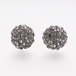 Black Diamond Polymer Clay Rhinestone Beads, Grade A, Round, Pave Disco Ball Beads, Black Diamond, 8x7.5mm, Hole: 1mm