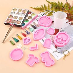 Mixed Color Olycraft DIY Keychain Making, with Pendant Silicone Molds, Nail Art Sequins/Paillette, UV Gel Nail Art Tinfoil, Faux Suede Tassel Pendant, Alloy Split Key Rings, Mixed Color, 42x37x8mm, Hole: 2.5mm, Inner Diameter: 37mm