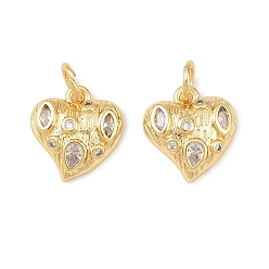 Настоящее золото 18K Латунные микропаве прозрачные подвески с фианитом, сердце прелести, долговечный, без кадмия и без свинца, стойки покрытие, с целью перехода в кольце, реальный 18 k позолоченный, 11.5x11x3 мм, отверстие : 3.4 мм