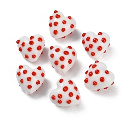 Белый Бусины лэмпворк , сердце в горошек, белые, 16.5~17x16.5~17x12~12.5 мм, отверстие : 1.5~1.6 мм