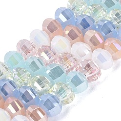 Mixed Color Electroplate Mixed Styles Glass Beads Strands, Lantern, Faceted, Mixed Color, 8~8.5x6~6.5mm, Hole: 1~1.4mm, about 52~56pcs/strand, 13.58~14.37 inch(34.5~36.5cm)