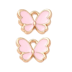 Pink Alloy Enamel Pendants, Butterfly Charms, Golden, Pink, 9x12.5x2mm, Hole: 1.5x2mm