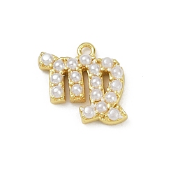 Настоящее золото 18K Латунь прелести, с абс пластмассовой имитационной жемчужиной, долговечный, без кадмия и без свинца, стойки покрытие, Дева, реальный 18 k позолоченный, 13.5x13.5x3.5 мм, отверстие : 1.2 мм