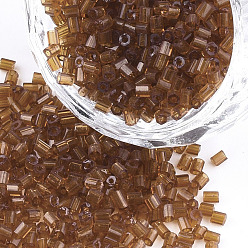 Saddle Brown FGB Grade A Glass Seed Beads, Hexagon(Two Cut), Transparent Colours, Saddle Brown, 1.5~2.5x1.5~2mm, Hole: 0.8mm, about 2100pcs/bag, 450g/bag
