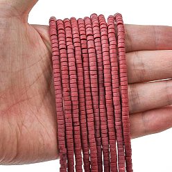 Темно-Красный Окрашенные синтетические бирюзовые бусы нити, Плоский круглый / диск, матовые, Heishi бусы, темно-красный, 4x2~2.5 мм, отверстие : 0.8~0.9 мм, около 161~164 шт / нитка, 14.96''~15.12'' (38~38.4 см)