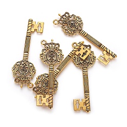 Antique Golden Tibetan Style Zinc Alloy Key Big Pendants, Lead Free,  Cadmium Free and Nickel Free, Antique Golden, 70x22.5x2mm, Hole: 3mm