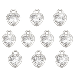 Серебро 10шт. 925 подвески в форме сердца из стерлингового серебра с прозрачными кубическими циркониями, серебряные, 7x5.5x2.5 мм, отверстие : 1 мм