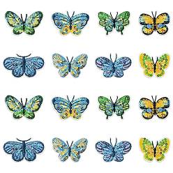 (52) Непрозрачная лаванда 16 шт. 8 стили полиэстеровые термонашивки на одежду, с хлопком и пп пайетками, бабочка, разноцветные, 29.5~35x42.5~48.5x1.5~2.5 мм, 2 шт / стиль