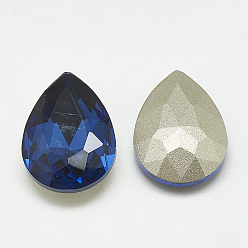 Montana Pointed Back Glass Rhinestone Cabochons, Back Plated, Faceted, teardrop, Montana, 14x10x4.5mm