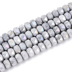 Светло-серый Антикоррозийные гальванические стеклянные бусины, имитация драгоценных камней, рондель, с покрытием AB цвета, граненые, два тона, светло-серый, 6x4 мм, отверстие : 1~1.2 мм, около 91~92 шт / нитка, 14.96~15.16 дюйм (38~38.5 см)