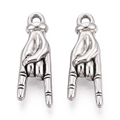 Нержавеющая Сталь Цвет 304 подвески из нержавеющей стали, анти-тускнение, рок-жест очарование, цвет нержавеющей стали, 25.5x8.5x5.5 мм, отверстие : 2 мм