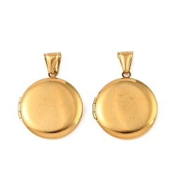 Real 20K Gold Plated 316 подвески из нержавеющей стали Locket, плоский круглый шарм, с 304 защелкой из нержавеющей стали на поручнях, долговечный, ионное покрытие (ip), реальный 20 k позолоченный, 31x27.5x5.5 мм, отверстие : 8.5x4 мм, внутренний диаметр: 20 мм