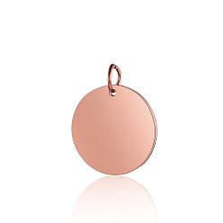 Розовое Золото Ионное покрытие (ip) 304 подвески из нержавеющей стали, с целью перехода в кольце, зеркальная полировка, плоский круглый шарм, штамповка пустой метки, розовое золото , 12x1 мм, отверстие : 3.5 мм