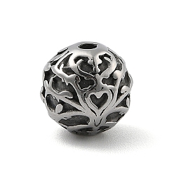 Античное Серебро 316 бусины из хирургической нержавеющей стали, круглые с сердцем, античное серебро, 9.5 мм, отверстие : 1.8 мм