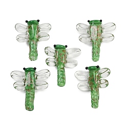 Зеленый Прозрачные бусины лэмпворк, Handmade стеклянные бусины фольги, стрекоза, зелёные, 24~25x22~23x6~7.5 мм, отверстие : 1.1~1.2 мм