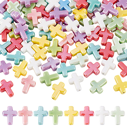 Разноцветный 4 нити фарфоровых бусин ручной работы, яркие глазированный фарфор, крестик, красочный, 16~17x13~13.5x5.5 мм, отверстие : 1.4 мм, около 20 шт / нитка, 13.39 дюйм (34 см)