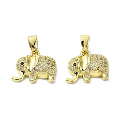 Real 18K Gold Plated Rack Plating Brass Micro Pave Clear Cubic Zirconia Pendants, Long-Lasting Plated, Lead Free & Cadmium Free, Elephant, Real 18K Gold Plated, 13x16.5x4mm, Hole: 2.5x4.5mm