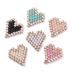 Mixed Color MIYUKI Japanese Seed Beads, Handmade Pendants, Loom Pattern, with Polyester Threads, Heart, Mixed Color, 13x12x1.5mm