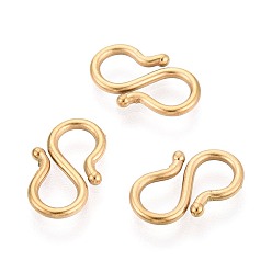 Настоящее золото 18K 304 из нержавеющей стали S-крюк пряжки, ионное покрытие (ip), реальный 18 k позолоченный, 13x8x1.2 мм