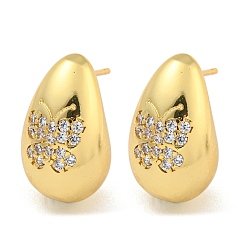 Butterfly Rack Plating Brass Micro Pave Clear Cubic Zirconia Stud Earring, Cadmium Free & Lead Free, Long-Lasting Plated, Teardrop, Real 18K Gold Plated, Butterfly, 19x12mm